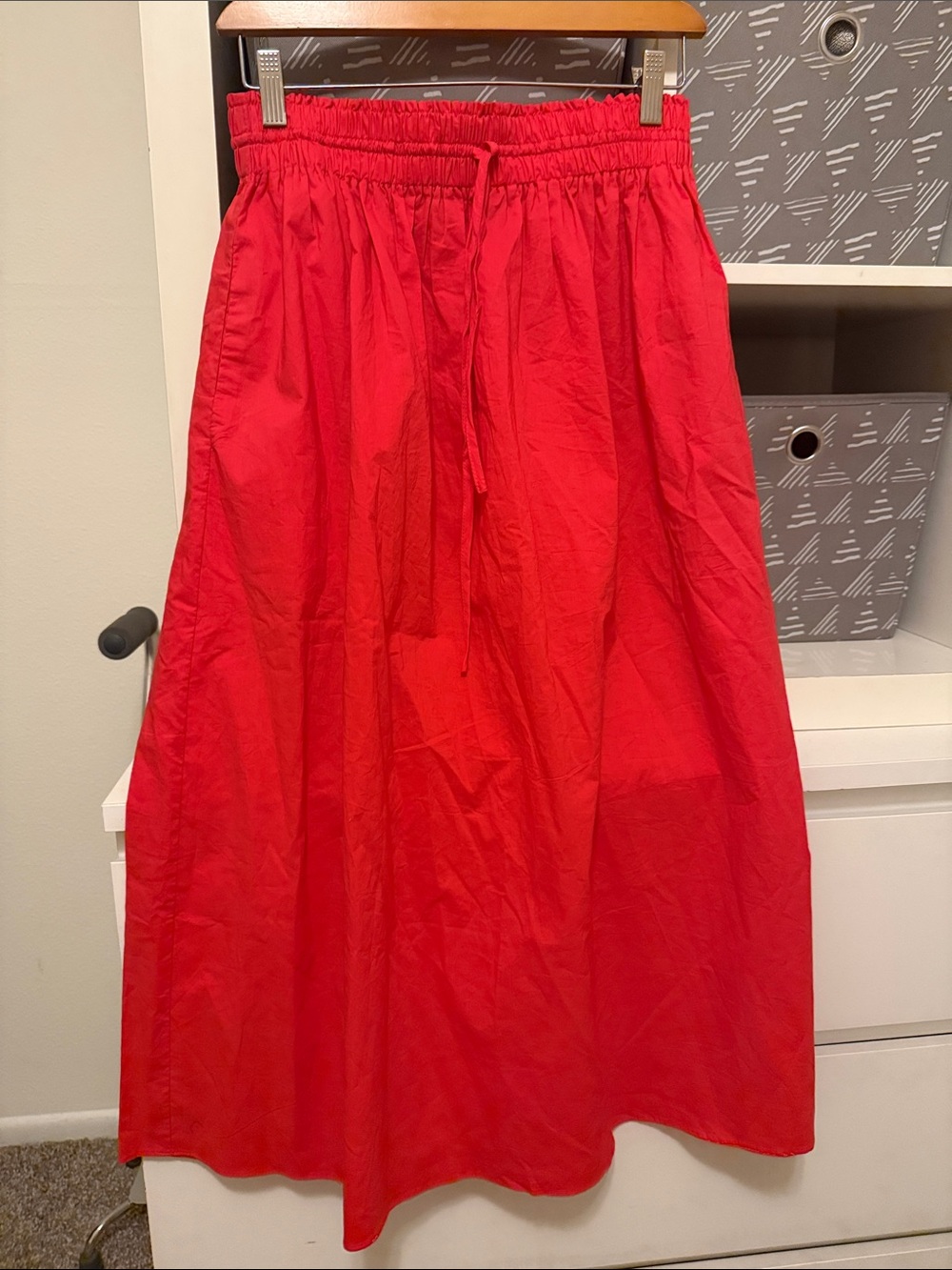 Red-Orange A-Line Maxi Skirt with Elastic Drawstring Waist